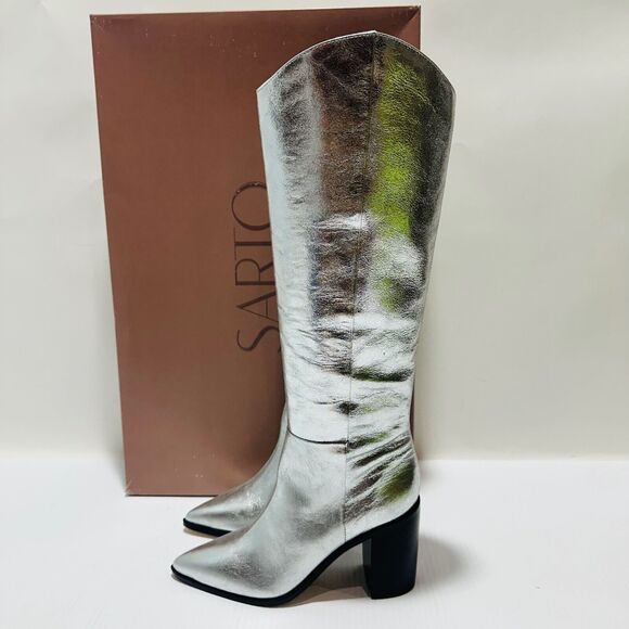 Franco Sarto Ticada Women's US 6.5M Knee High Boots Silver Leather NIB $260 - Picture 4 of 11